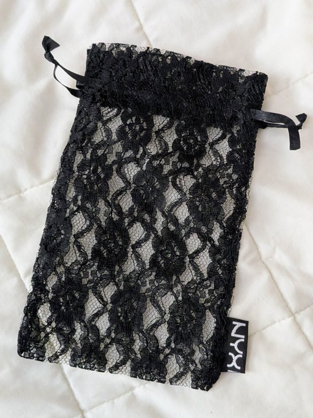 NYX Black Lace Drawstring Dust Make Up Bag for Gift Giving Storage 8.5 x 5 Inch
